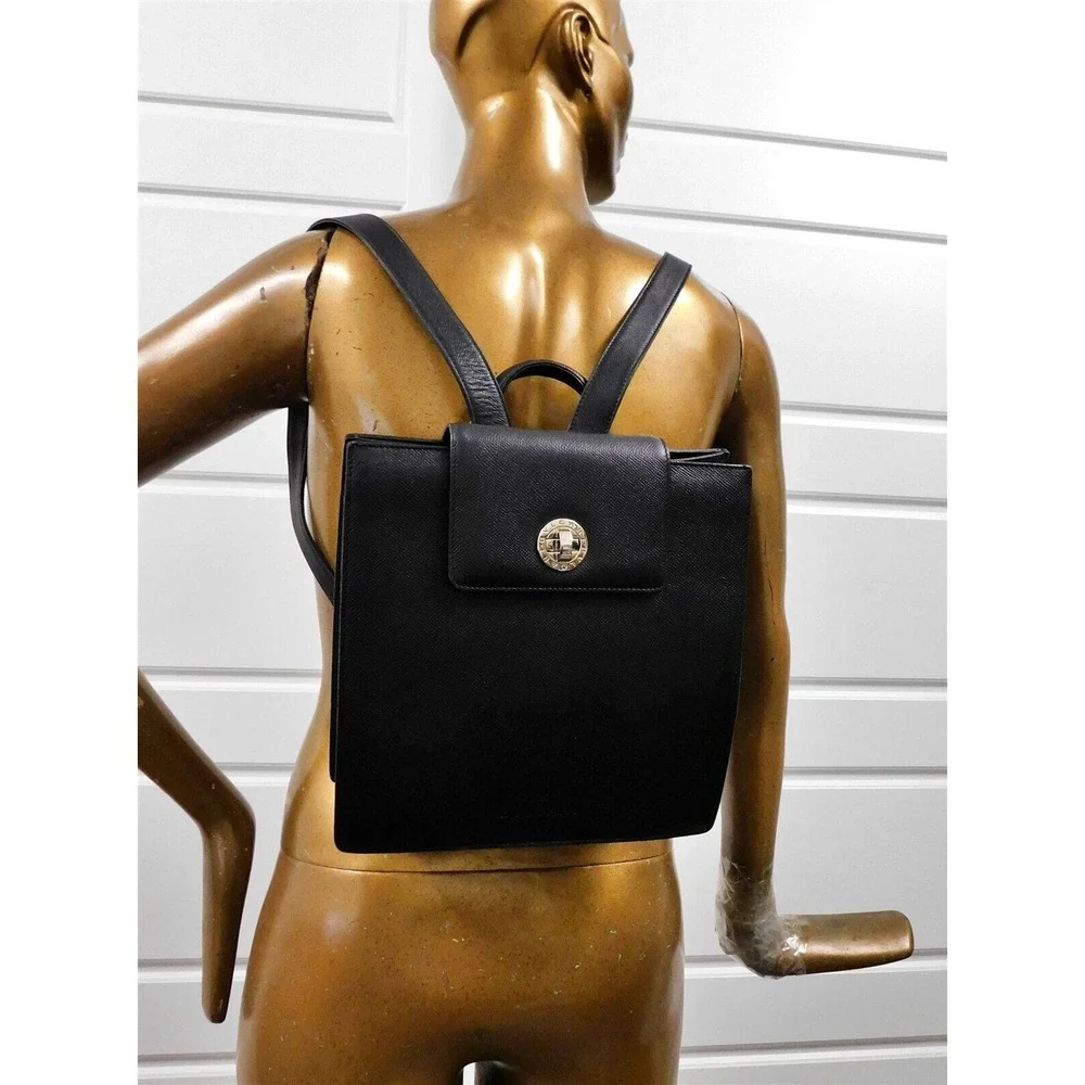 Bvlgari Black Textured Leather‎ Backpack Bag Italy